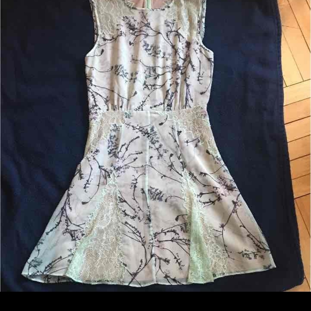 BCBGMaxAzria Mint and Black Floral Lace Fit-and-Flare Mini Dress